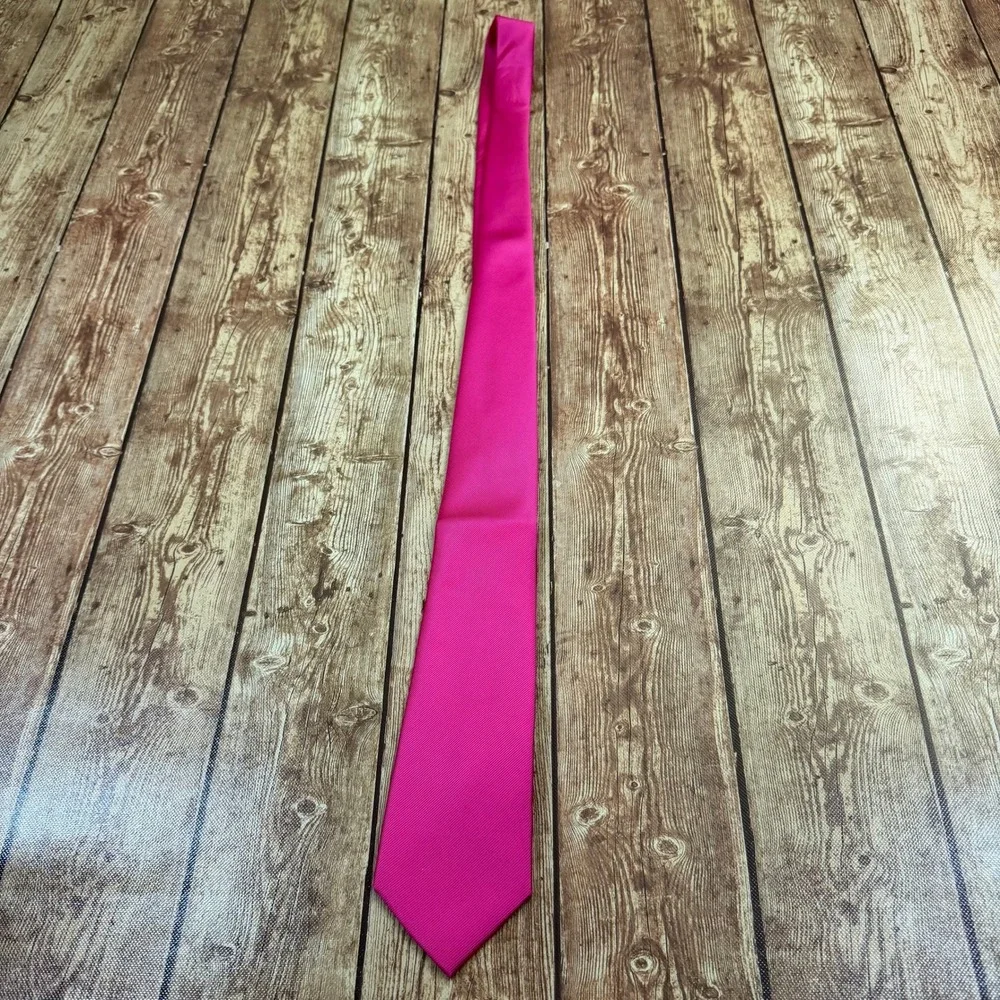 Branduce Solid Silk Necktie Mens One Size Pink Handmade Formal Business